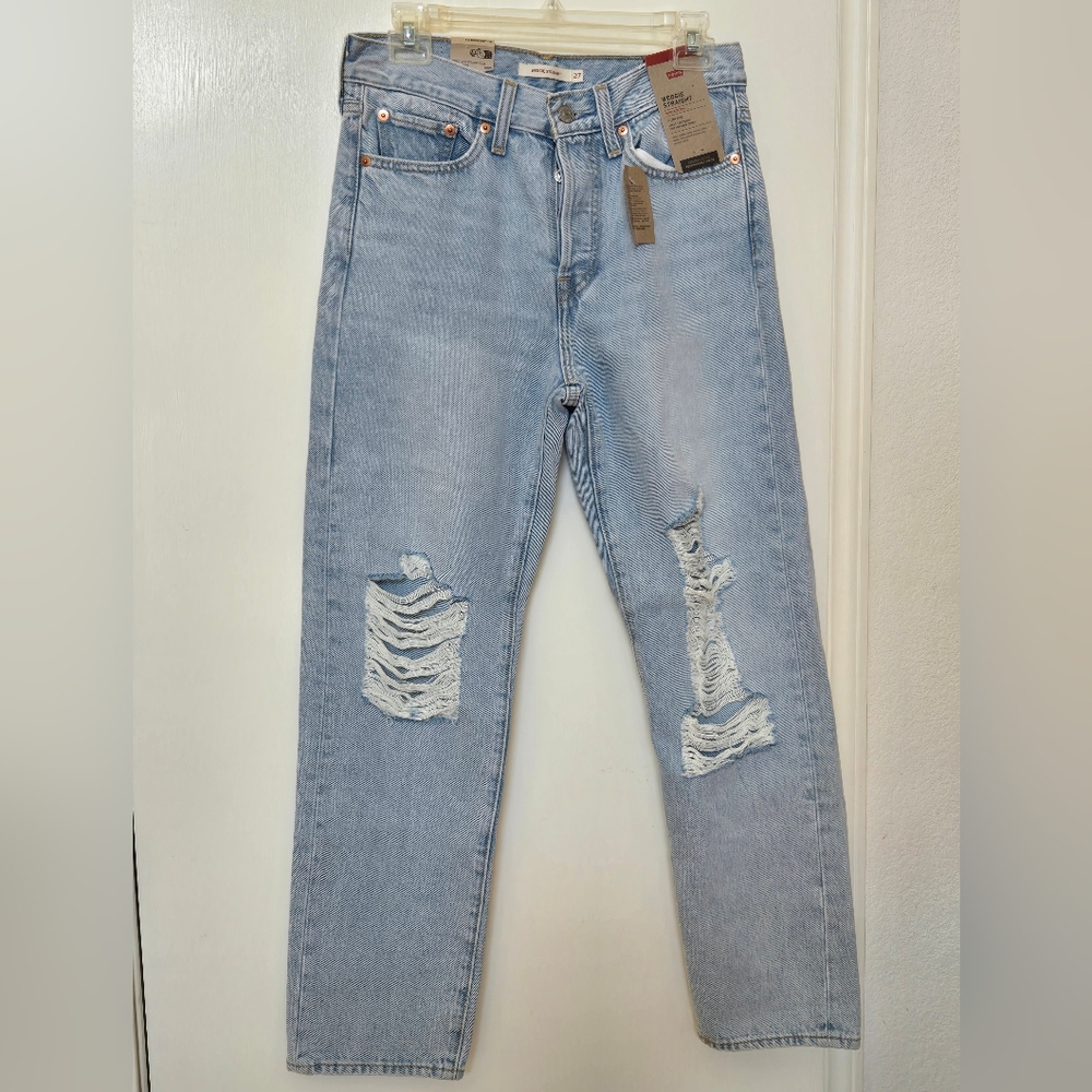 Levi's Blue Straight Leg Jeans with Distressed Details